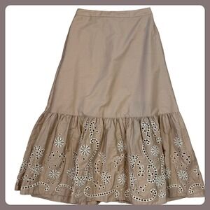 Moon River Beige‎ Eyelet Ruffle Hem Midi Skirt Womens Medium Summer